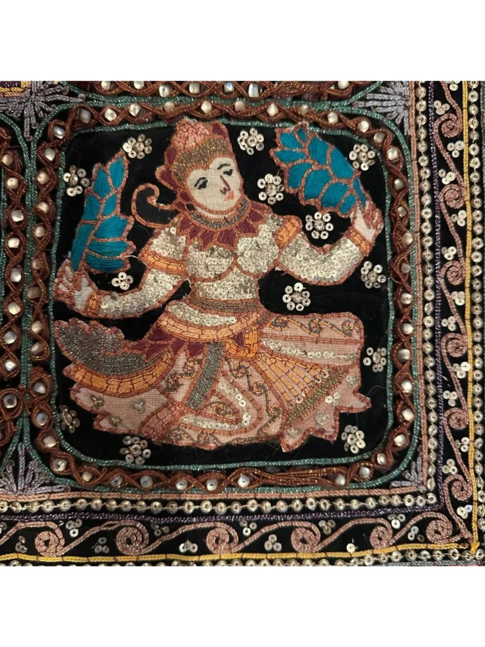 Indian Thai Zodiac Tapestry Vintage Zodiac Wall Decor Sequin Hand Embroidered